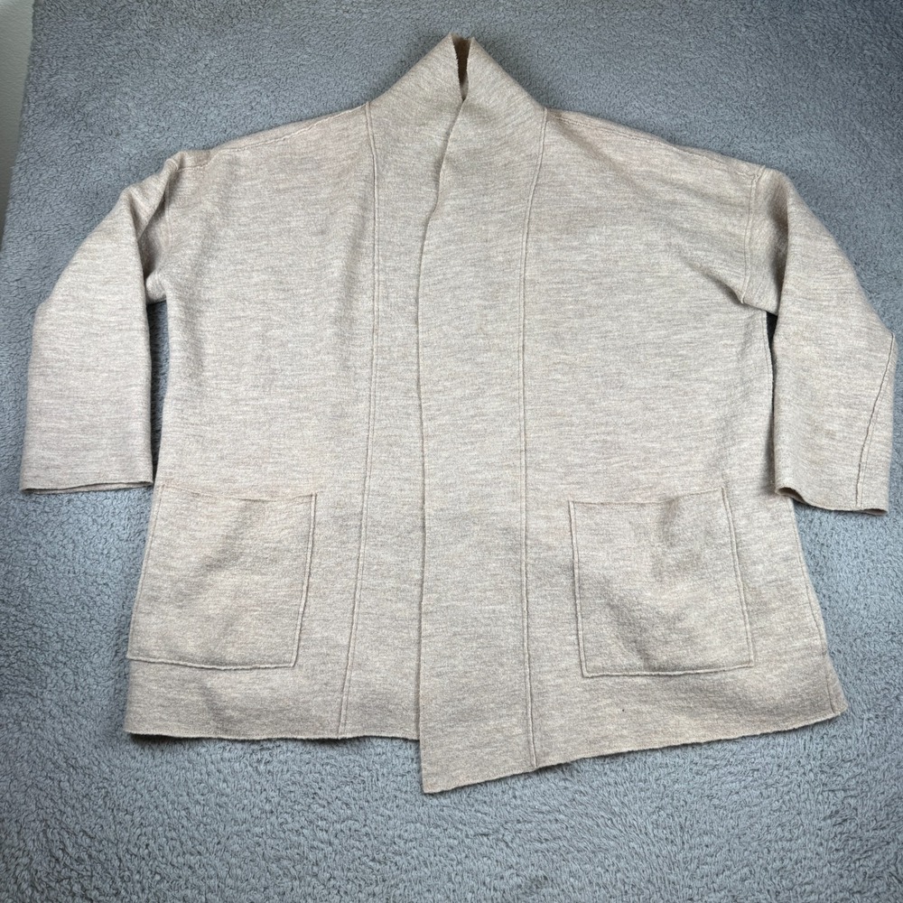Eileen Fisher Merino Wool Italian Yarn Open Front Cardigan Womens Small Beige